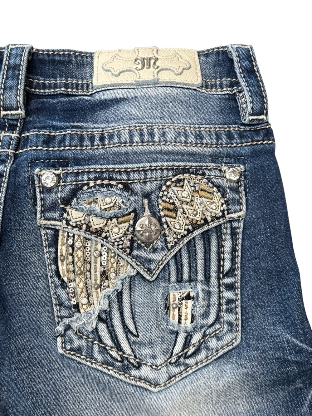 Miss Me Buckle Signature Skinny Women's Blue Embellished Skinny Jeans 28
